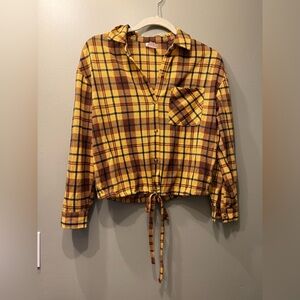 Yellow and Brown Plaid Button-Up Shirt